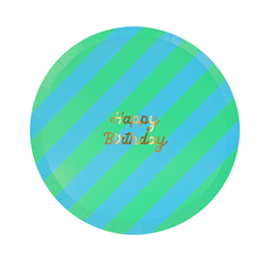 Meri Meri - Stripe Happy Birthday Side Plates - Çizgili Happy Birthday Tabaklar (M) (X8)