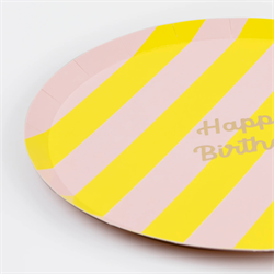 Meri Meri - Stripe Happy Birthday Side Plates - Çizgili Happy Birthday Tabaklar (M) (X8)