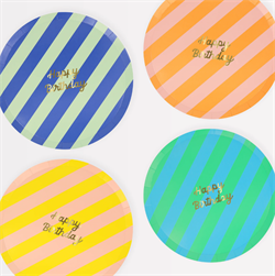 Meri Meri - Stripe Happy Birthday Side Plates - Çizgili Happy Birthday Tabaklar (M) (X8)