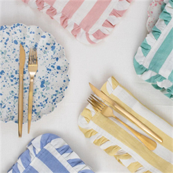 Meri Meri - Stripe Ruffle Napkins - Şerit Fırfırlı Kumaş Peçeteler - 4Lü