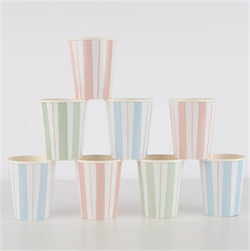 Meri Meri - Ticking Stripe Cups - Kalın Çizgili Bardaklar - 8Li