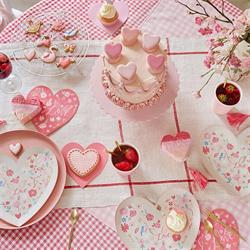 Meri Meri - Valentine’S Heart Die Cut Plates - Desenli Kalp Tabak - 8Li