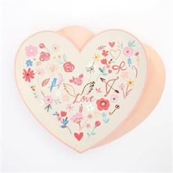 Meri Meri - Valentine’S Heart Die Cut Plates - Desenli Kalp Tabak - 8Li