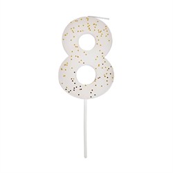 Meri Meri - White Number 8 Candle - 8 Numara Beyaz Mum