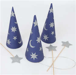 Meri Meri - Wizard Party Hats & Wands - Sihirbaz Parti Şapkaları & Sihirli Değnekler (6Lı)