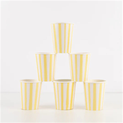 Meri Meri - Yellow Stripe Cups - Sarı Çizgili Bardaklar - 8Li