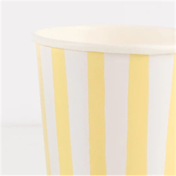 Meri Meri - Yellow Stripe Cups - Sarı Çizgili Bardaklar - 8Li