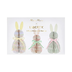 Meri Meri X Liberty - Kağıt Petek Tavşan Süsleri - 3 Adet
