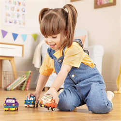 B.Toys 3lü Mini Çek-Bırak Araba Seti - Polis/Retro Van/Jeep