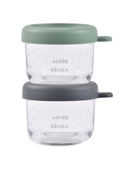 Beaba Bebek cam mama kavanozu 2li set , 150 ml Mineral / 150 ml Sage Green