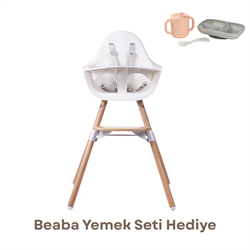 Evolu 2 Mama Sandalyesi, Naturel / Beyaz + Beyaz Tepsi + Silikon Mat Mama Sandalyeleri ChildHome