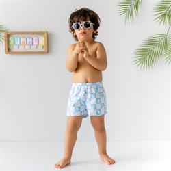 Erkek Çocuk Şort Mayo,Mavi Kareli 