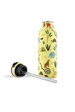 24Bottles Kids Bottle Pipetli Paslanmaz Çelik Çocuk Su Matarası 500 ml, Jungle Friends