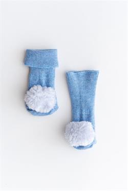 Mavi Unisex Bebek Peluş Ponpon Aksesuarlı Çorap