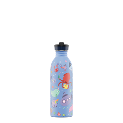 24Bottles Kids Bottle Pipetli Paslanmaz Çelik Çocuk Su Matarası 500 ml, Ocean Friends
