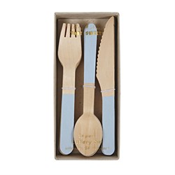 Meri Meri - Blue Wooden Cutlery Set - Mavi Tahta Çatal-Kaşık-Bıçak Set