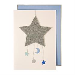 Meri Meri - Baby Star Mobile Card - Ay & Yıldız Tebrik Kartı - Mavi