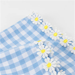 Meri Meri - Daisy Edge Gingham Napkins - Papatya Detaylı Pötikare Kumaş Peçeteler - 4lü