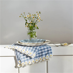 Meri Meri - Daisy Edge Gingham Napkins - Papatya Detaylı Pötikare Kumaş Peçeteler - 4lü
