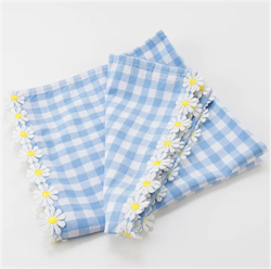 Meri Meri - Daisy Edge Gingham Napkins - Papatya Detaylı Pötikare Kumaş Peçeteler - 4lü