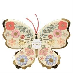 Meri Meri - Floral Butterfly Plates - Çiçekli Kelebek Tabak - 8li