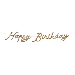 Meri Meri - Gold Glitter Happy Birthday Garland - Parıltılı Altın Happy Birthday Asılan Süs Seti
