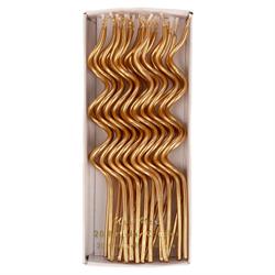 Meri Meri - Gold Swirly Candles - Altın Kıvrımlı Mumlar - 20Li