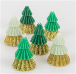 Meri Meri - Green Mini Tree Candles - Yeşil Mini Ağaç Mumlar (6lı)