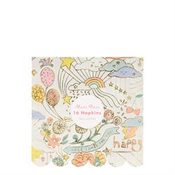 Meri Meri - Happy Doodle Napkins - Renkli Doodle Peçete - L - 16lı