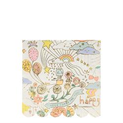 Meri Meri - Happy Doodle Napkins - Renkli Doodle Peçete - L - 16lı