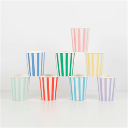 Meri Meri - Mixed Stripe Cups - Çizgili Renkli Bardaklar - 8li