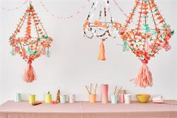 Meri Meri - Neon & Gold Fabric Chandelier - Neon & Altın Süs Avize