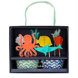 Meri Meri - Octopus & Shark Cupcake Kit - Ahtapot & Köpekbalığı Cupcake Kit - 24Lü
