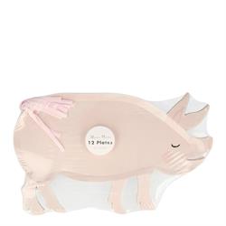 Meri Meri - On The Farm Pig Plates - Domuz Tabak - 12li
