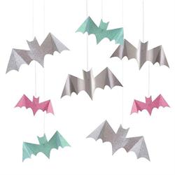 Meri Meri - Pastel Halloween Glitter Hanging Bats - Pastel Renk Simli Asılan Yarasalar
