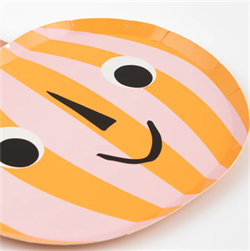 Meri Meri - Pink & Orange Stripy Pumpkin Plates - Pembe & Turuncu Çizgili Balkabağı Tabaklar (8li)