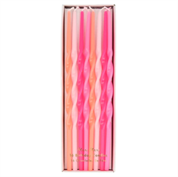 Meri Meri - Pink Twisted Long Candles - Pembe Kıvrımlı Uzun Mumlar - 16Lı