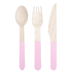 Meri Meri - Pink Wooden Cutlery Set - Pembe Tahta Çatal-Kaşık-Bıçak Set