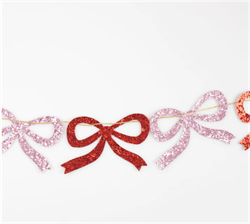 Meri Meri - Red & Pink Glitter Bow Garland - Kırmızı & Pembe Parıltılı Kurdele Asılan Süs
