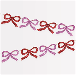 Meri Meri - Red & Pink Glitter Bow Garland - Kırmızı & Pembe Parıltılı Kurdele Asılan Süs