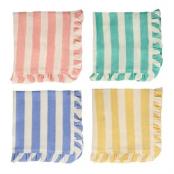 Meri Meri - Stripe Ruffle Napkins - Şerit Fırfırlı Kumaş Peçeteler - 4lü