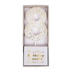 Meri Meri - White Number 8 Candle - 8 Numara Beyaz Mum