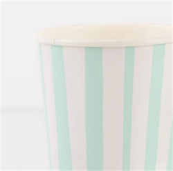 Meri Meri - Mint Stripe Cups - Mint Çizgili Bardaklar - 8li