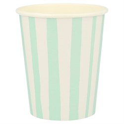 Meri Meri - Mint Stripe Cups - Mint Çizgili Bardaklar - 8li