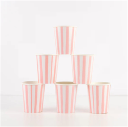 Meri Meri - Pink Stripe Cups - Pembe Çizgili Bardaklar - 8li