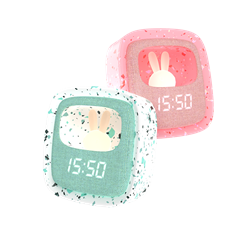 Pembe Terazzo Tavşan Masaüstü Saati ve Gece Lambası