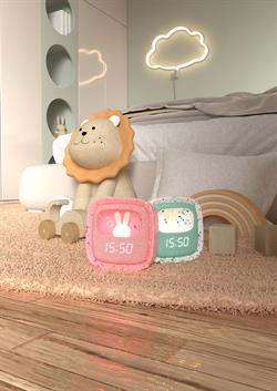 Pembe Terazzo Tavşan Masaüstü Saati ve Gece Lambası