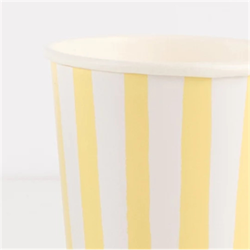 Meri Meri - Yellow Stripe Cups - Sarı Çizgili Bardaklar - 8li