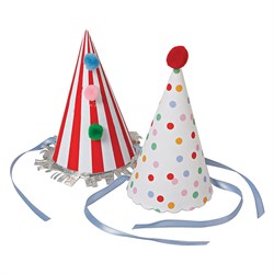 Meri Meri - Spots & Stripes Party Hats - Renkli Puantiyeli & Çizgili Parti Şapkaları