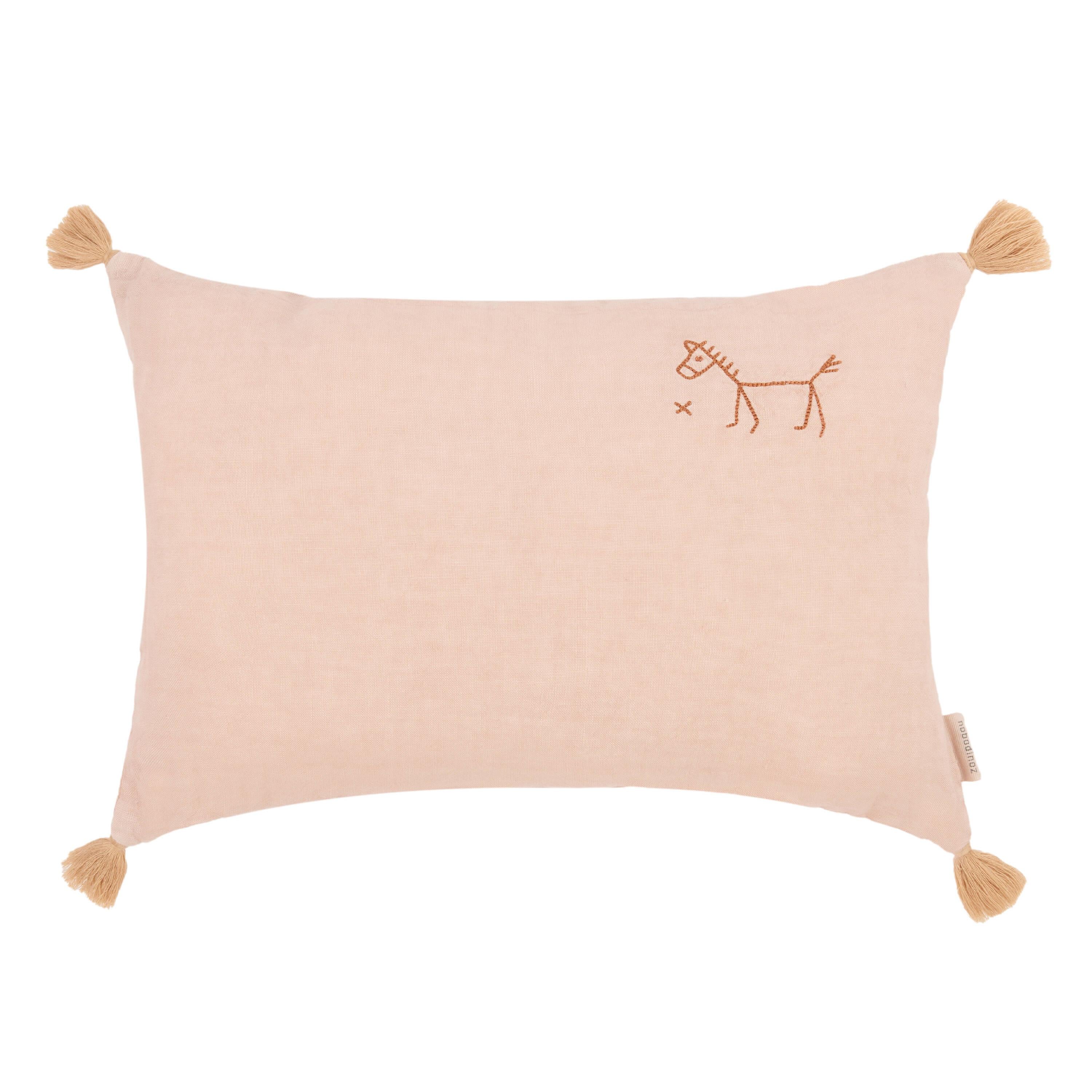 Nobodinoz İşlemeli Fransız Keten Yastık, Powder Pink
